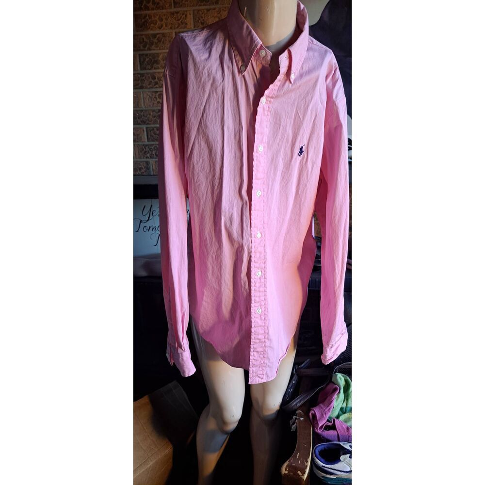Ralph Lauren Polo Pink & White Striped Long Sleeve Shirt 16 1/2 34/35 Custom Fit